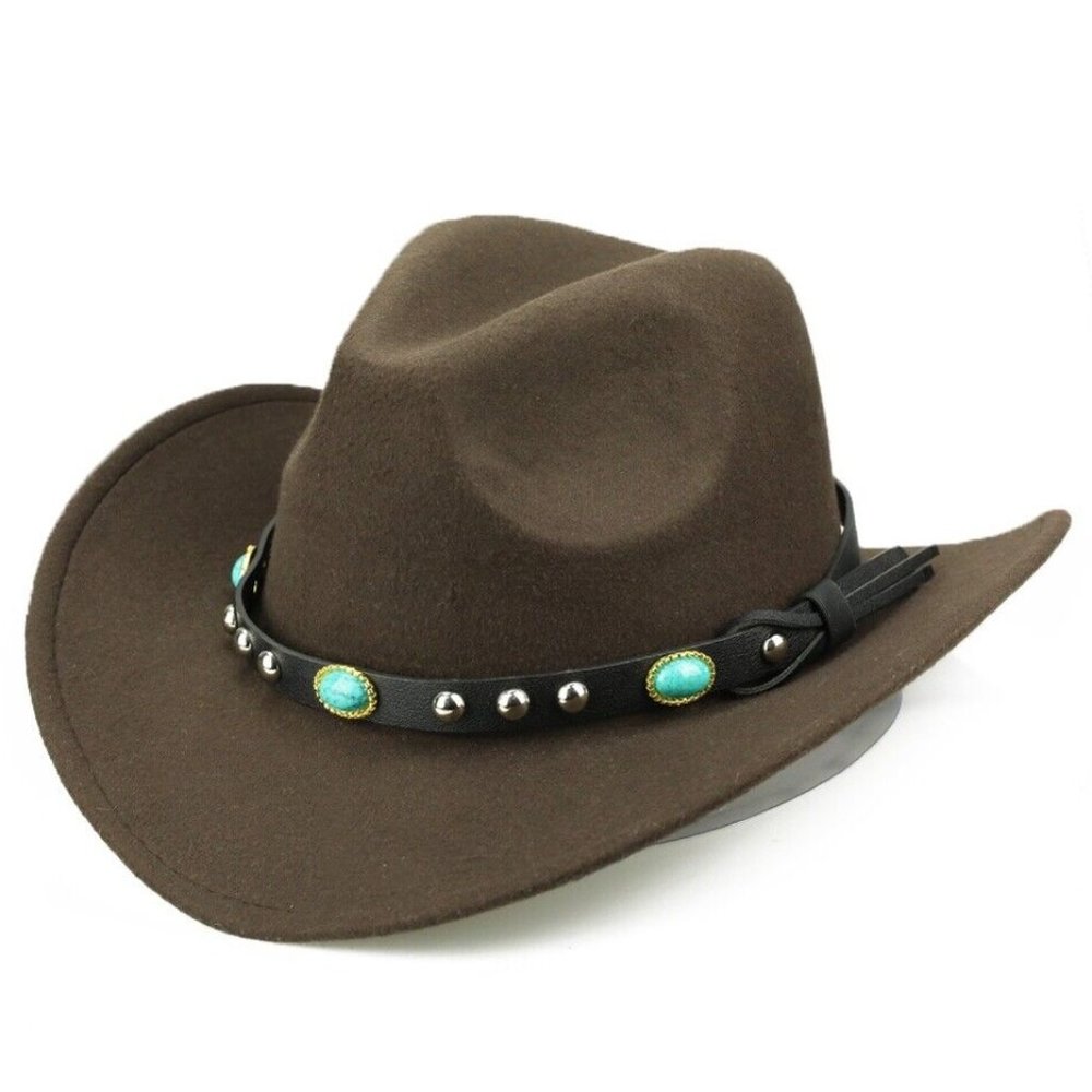 Dark Green/Brown, Western Cowboy, Cowgirl Hat, Turquoise, Men Women, Wide‎ Brim